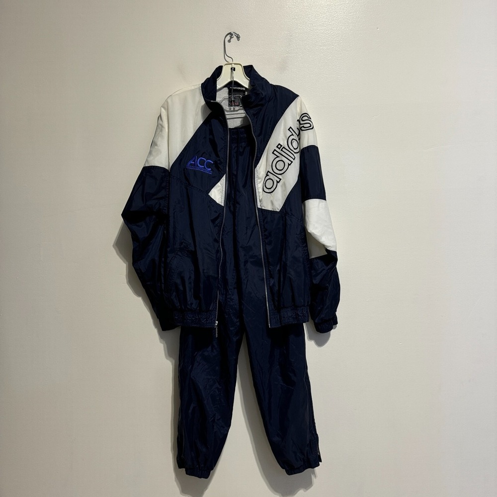 Adidas Track Suit Mens Medium 28x30 Navy White ACC Vintage 90s Colorblock Set